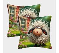 Mouton Mignon Garden Housse Coussin 2 Pièces Art Taie d'oreiller Decoratif Housses Coussins pour Salon Maison De Campagne 45x45cm