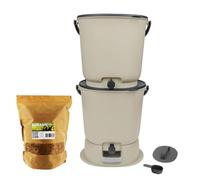 Moutta | Bokashi Organko Essential Crème (15,3L) | Kit 2 seaux à Compost Organique avec compacteur + 1kg d'Activateur EM-1 de Fermentation fabriqué en France