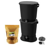 Moutta | Bokashi Organko Essential Noir (15,3L) | Kit 2 seaux à Compost Organique avec compacteur + 1kg d'Activateur EM-1 de Fermentation fabriqué en France