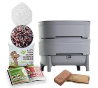 Moutta I WORMcube Gris Design & Compact I Lombricomposteur 2 Plateaux I 250gr de vers de Compost I Kit Complet I Filtre Anti-Noyade des vers