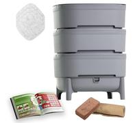 Moutta I WORMcube Gris Design & Compact I Lombricomposteur 3 Plateaux I Filtre Anti-Noyade des vers