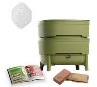 Moutta I WORMcube Vert Design & Compact I Lombricomposteur 2 Plateaux I Filtre Anti-Noyade des vers