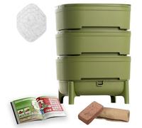 Moutta I WORMcube Vert Design & Compact I Lombricomposteur 3 Plateaux I Filtre Anti-Noyade des vers