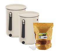 Moutta | Lot de 2 seaux Bokashi Organko 2 Blanc (9,6L) | Composteur Organique avec compacteur + 1 kg d'Activateur EM-1 de Fermentation fabriqué en France
