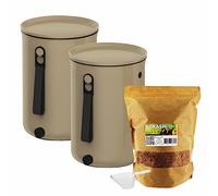 Moutta | Lot de 2 seaux Bokashi Organko 2 Cappucino (9,6L) | Composteur Organique avec compacteur + 1 kg d'Activateur EM-1 de Fermentation fabriqué en France