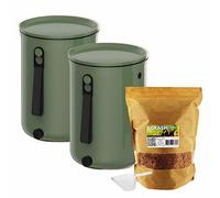 Moutta | Lot de 2 seaux Bokashi Organko 2 Olive (9,6L) | Composteur Organique avec compacteur + 1 kg d'Activateur EM-1 de Fermentation fabriqué en France