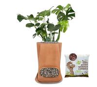 Moutta｜Transfarmers Pot de Fleurs et lombricomposteur en Terre-Cuite Naturel 17L｜Pack avec 250gr de vers de Compost
