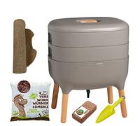 Moutta | Urbalive 2 Plateaux Gris Kit Complet I Lombricomposteur Design I 250gr de vers de Compost I Substrat de démarrage I Tapis de Chanvre + Pelle I Intérieur, Balcon et Jardin