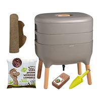 Moutta | Urbalive 2 Plateaux Gris Kit Complet I Lombricomposteur Design I 500gr de vers de Compost I Substrat de démarrage I Tapis de Chanvre + Pelle I Intérieur, Balcon et Jardin