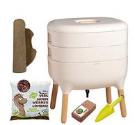 Moutta | Urbalive 2 Plateaux Ivoire Kit Complet I Lombricomposteur Design I 250gr de vers de Compost I Substrat de démarrage I Tapis de Chanvre + Pelle I Intérieur, Balcon et Jardin