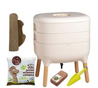 Moutta | Urbalive 2 Plateaux Ivoire Kit Complet I Lombricomposteur Design I 500gr de vers de Compost I Substrat de démarrage I Tapis de Chanvre + Pelle I Intérieur, Balcon et Jardin