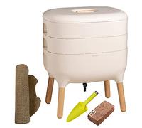 Moutta | Urbalive 2 Plateaux Ivoire Kit Complet I Lombricomposteur Design I Substrat de démarrage I Tapis de Chanvre + Pelle I Intérieur, Balcon et Jardin