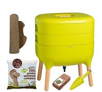 Moutta | Urbalive 2 Plateaux Vert Kit Complet I Lombricomposteur Design I 500gr de vers de Compost I Substrat de démarrage I Tapis de Chanvre + Pelle I Intérieur, Balcon et Jardin