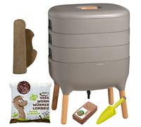 Moutta | Urbalive 3 Plateaux Gris Kit Complet I Lombricomposteur Design I 500gr de vers de Compost I Substrat de démarrage I Tapis de Chanvre + Pelle I Intérieur, Balcon et Jardin