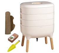 Moutta | Urbalive 3 Plateaux Ivoire Kit Complet I Lombricomposteur Design I Substrat de démarrage I Tapis de Chanvre + Pelle I Intérieur, Balcon et Jardin