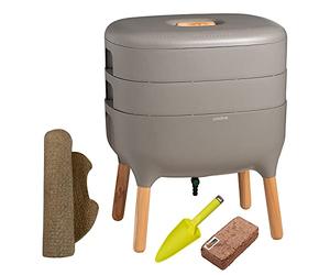 Moutta Urbalive Lot de 2 Bols Gris Kit Complet I Composteur Design I Substrat de démarrage I Tapis de Chanvre + Pelle I Intérieur Balcon et Jardin