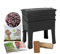 Moutta | Worm Café, Lombricomposteur 2 Plateaux I 250gr de vers de Compost I Kit Complet I Grande capacité 64 litres