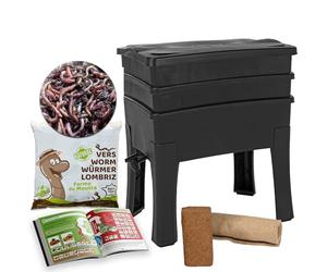Moutta | Worm Café, Lombricomposteur 2 Plateaux I 500gr de vers de Compost I Kit Complet I Grande capacité 64 litres