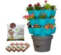 Moutta | WORMgarden Turquoise 3 jardinières + 500gr de vers de Compost | Jardin Potager Vertical avec lombricomposteur | Cultivez Vos Fruits et légumes | Créez Votre Potager et recyclez Vos déchets