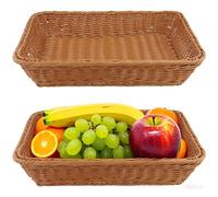 MOUYAT Lot de 2 corbeilles à pain rectangulaires en osier - 40 x 30 x 8 cm - Paniers de service en plastique marron pour servir, présenter, légumes, cuisine, restaurant