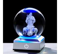 Movdyka Boule de bon berger en cristal 3D de 8 cm - Cadeau chrétien pour homme et femme - Statue de Jésus en verre - Orbes de Christ - Avec base lumineuse colorée - Figurines religieuses - Ornement