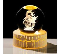 Movdyka Dragon gothique 3D en cristal - 6 cm - Figurine - Cadeau pour homme - Objet de collection - Boule avec lumière chaude - Base pour statue de dragon - Amoureux - Anniversaire