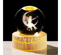 Movdyka Figurine en cristal 3D de fée sur la lune de 6 cm, boule de sorcellerie, cadeau pour femme, fille, sphère de sorcière à collectionner avec base de lumière chaude pour les amateurs de fées