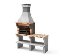 MOVELAR - Barbecue préfabriqué à bois et charbon en béton réfractaire modèle Maipu XL avec support latéral (Gris, Orange - 165 x 58 x 245 cm) REF: 3535/3 - Cuisine extérieure avec double grille