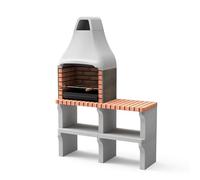 MOVELAR - Barbecue préfabriqué à bois et charbon en béton réfractaire modèle New Iberia Plus XL avec mini support latéral (Gris, Orange - 128 x 47 x 190 cm) REF: M00049 - Cuisine extérieure jardin