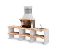 MOVELAR - Barbecue préfabriqué à bois et charbon en béton réfractaire modèle Pack 1 Liz Plus XL Outdoor Kitchen (Gris, Orange - 228 x 58 x 210 cm) REF: M00482 - Cuisine extérieure pour jardin ou patio