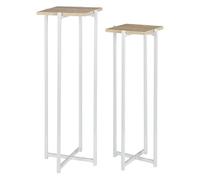 MOX - Duo de Sellettes Gigognes Industrielles Aspect Bois et Métal Blanc