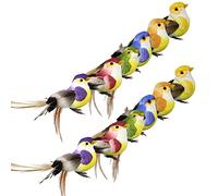 Moxeupon 12 Pièces Modèle D'oiseau en Plumes, Oiseaux Artificiels en Plumes avec Clips, Oiseaux en Plumes Artificielles en Mousse, Oiseaux en Plumes pour Le Jardin Miniature, Décoration De Branches