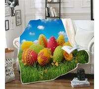 MOXINO 3D Pâques Couverture Polaire 150x200 cm Fleurs Plaid Couverture Chaude Douce Confortable Microfibre Sherpa Blanket Adulte Jeté de Canapé Couvre Lit 2 Personnes（Motif 2-2）