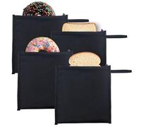 Moyad Sac à Sandwich Isotherme Réutilisable pour Enfants et Femmes, Lot de 4 Pochettes à Goûter Plates 20x20cm pour École et Bureau, Petit Sac Repas Isotherme Lavable, Noir