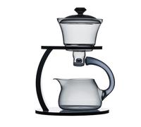 MOZEO Théière en verre semi-automatique rotative avec infuseur, théière Kungfu résistante à la chaleur (gris)