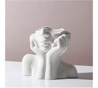 mozhixue Femmes modélisation Visage Vase Art Maison décoration de Bureau céramique Corps Femme idéale d'étagère, Table agricole Moderne…, Blanc,Or, Face
