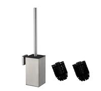 Mozmmhi Brosse de WC en Acier Inoxydable 304, Ensemble de Brosse de WC avec Support Mural et Porte-Brosse - Inclut 2 Têtes de Brosse (Argent Carré)