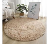 Mozzeilee Tapis de bain rond en peluche, extra doux, absorbant et moelleux, lavable en machine, pour couloir, salon, chambre à coucher (camel, 120 cm (rond)