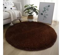 Mozzeilee Tapis de bain rond en peluche, extra doux, absorbant et moelleux, lavable en machine, pour couloir, salon, chambre à coucher (café foncé, 140 cm (rond)