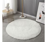 Mozzeilee Tapis de bain rond, ultra doux en microfibre shaggy et peluche épaisse pour salle de bain, tapis de bain circulaire absorbant l'eau, lavable en machine, tapis pour chambre et couloir (Blanc