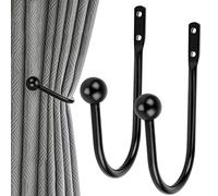 MplehDa Lot de 2 Embrasses de Rideaux en Métal Noir, Embrasse Crochet en Métal en Forme de U, Curtain Tiebacks, Rideau Metallique Crochet Mural pour Embrasse