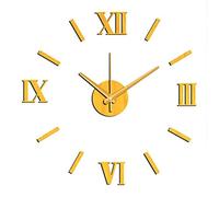 MPM Horloge Murale à Monter soi-même, Grande Horloge adhésive, dorée, Autocollant 3D, Chiffres et Index Romains, Mouvement à Quartz, décoration Murale, E01.3513