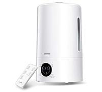 MPM MNP-04 Humidificateur Ultrasonique Silencieux, Huiles Essentielles, Télécommande 300 ML/h, Grand 5 litres, Filtre en céramique, 30 m², Minuterie, électrique, Blanc