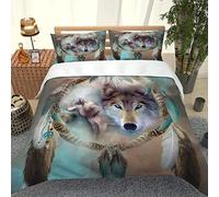 MQBHJI Housse De Couette 140X200 Enfant 3D Attrape-Rêves Animal Loup - Parure De Lit 1 Personne en Microfibre 2 Pièces avec Fermeture Éclair, Housse Couette Imprimé avec 2 Taies d'oreiller 50x75 cm