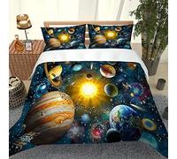 MQBHJI Housse De Couette 140X200 Enfant 3D Modèle De Soleil Planète Cosmique - Parure De Lit 1 Personne En Microfibre 2 Pièces Avec Fermeture Éclair, Housse Couette Imprimé Avec 1 Taies D'Oreiller 65X
