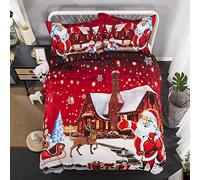 MQBHJI Housse De Couette 140X200 Enfant 3D Père Noël De Dessin Animé - Parure De Lit 1 Personne en Microfibre 2 Pièces avec Fermeture Éclair, Housse Couette Imprimé avec 2 Taies d'oreiller 50x75 cm