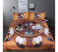 MQBHJI Housse De Couette 200 X 200 cm - Parure De Lit 2 Personnes - Housse Couette 3D Loup Indien avec Fermeture Éclair - Sets De Housse Couette Imprimé avec 2 Taies d'oreiller 50x75 cm