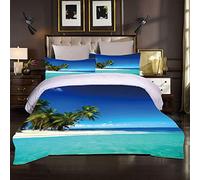 MQBHJI Housse De Couette 200 X 200 CM - Parure De Lit 2 Personnes - Housse Couette 3D Vue Mer Bleu Coco avec Fermeture Éclair - Sets De Housse Couette Imprimé avec 2 Taies d'oreiller 65X65 CM