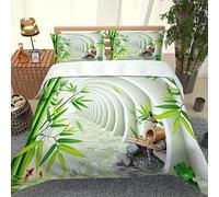 MQBHJI Housse De Couette 220X240 cm 3D Bambou Végétal - Parure De Lit Adulte en Microfibre 2 Personnes avec Fermeture Éclair, Housse Couette Imprimé avec 2 Taies d'oreiller 50x75 cm