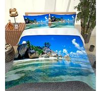 MQBHJI Housse De Couette 220X240 cm 3D Beau Paysage De Bord De Mer - Parure De Lit Adulte en Microfibre 2 Personnes avec Fermeture Éclair, Housse Couette Imprimé avec 2 Taies d'oreiller 50x75 cm